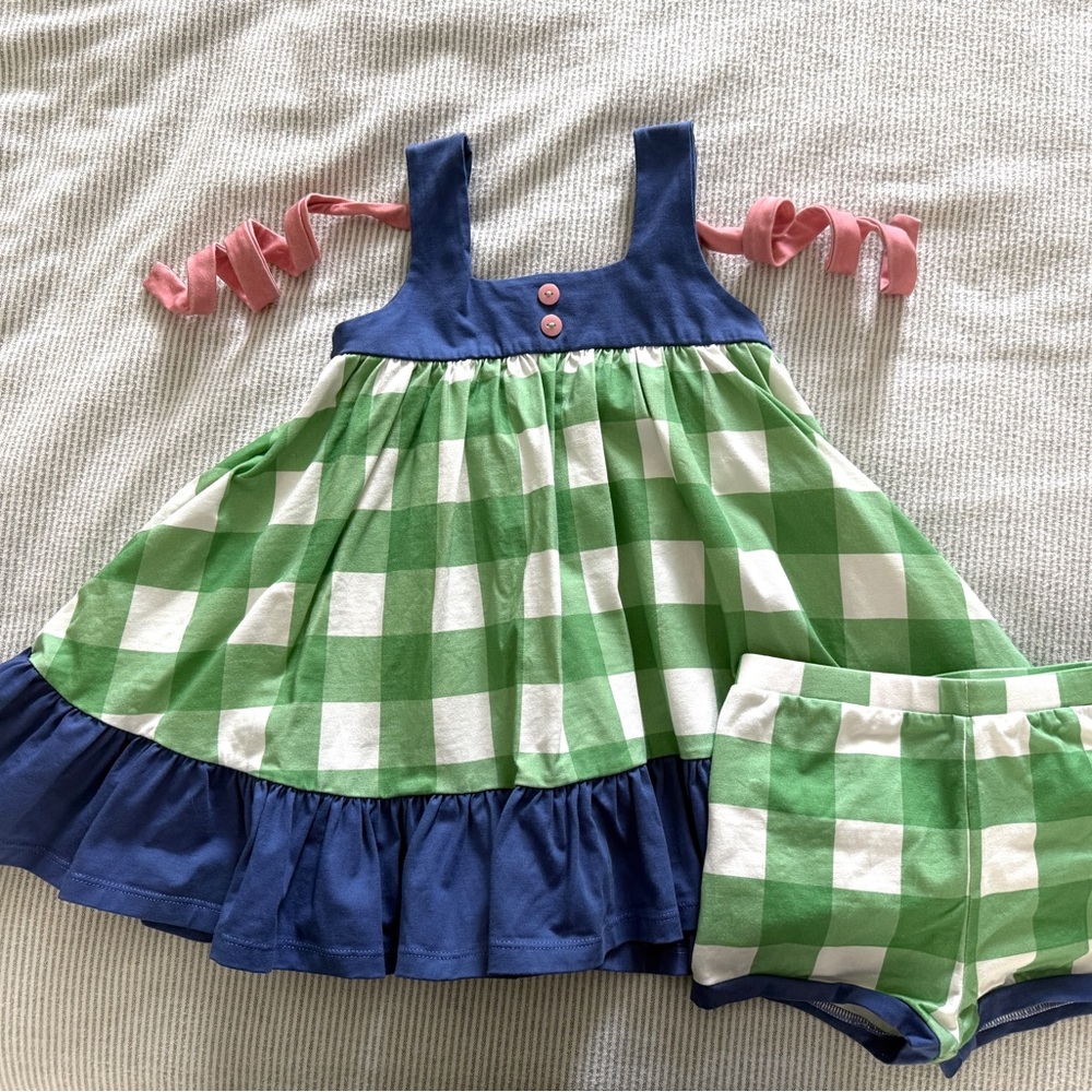 Well Dressed Wolf Blue and Green Checkered Kids Matching Set